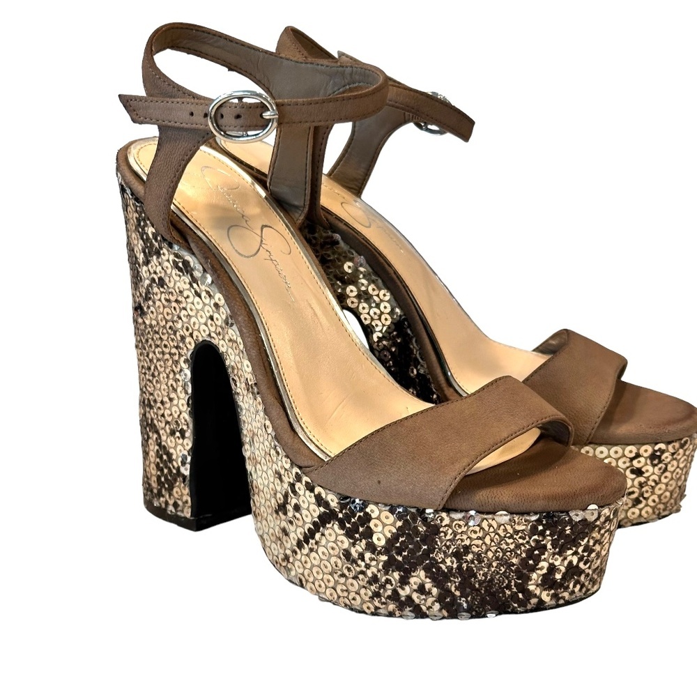 Jessica Simpson Brown Sequin Platform Heels